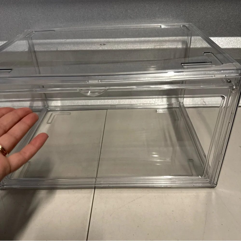 6x Clear Magnetic Shoe Storage Boxes Drop Front Sneaker Organizer Stackable